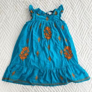 Roller Rabbit Girls Size 4 Turquoise Orange Embroidered Cotton Dress